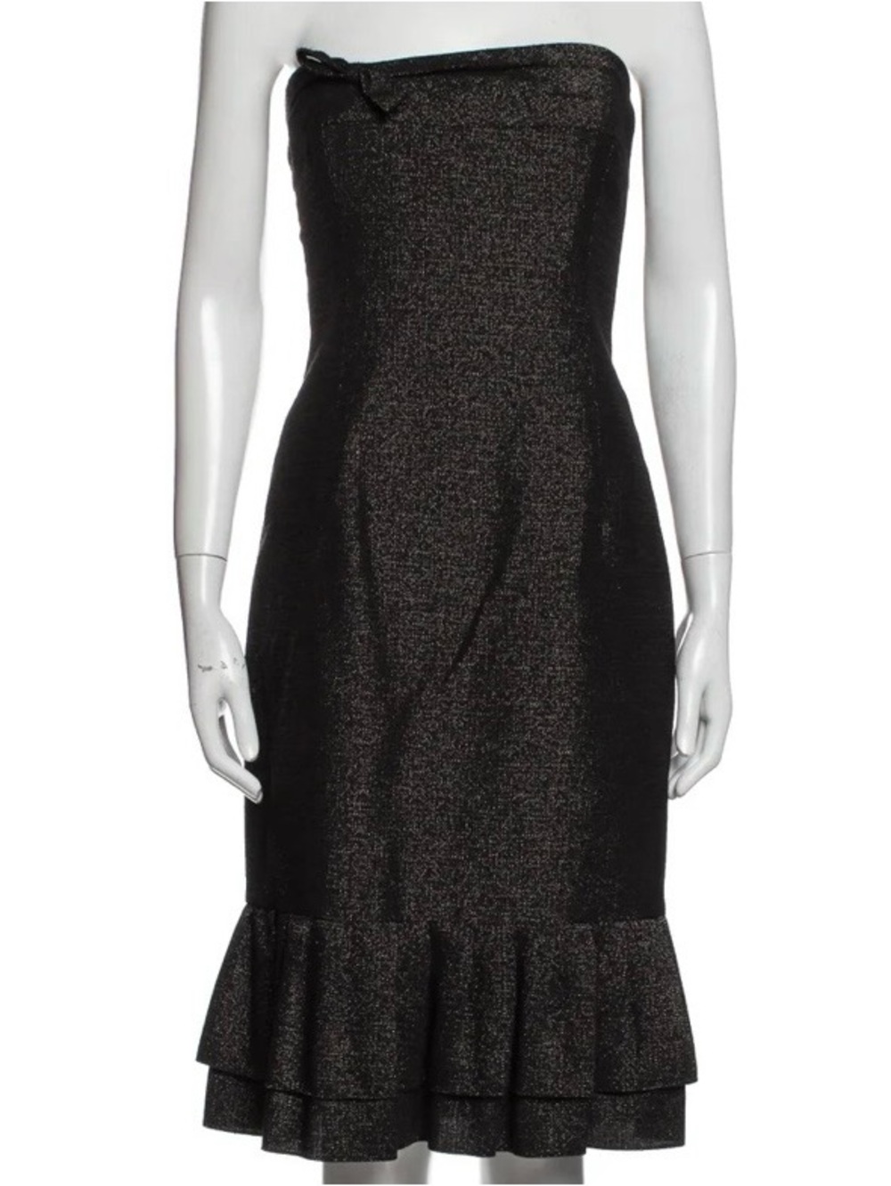 Badgley Mischka Black Shimmer Cocktail Dress - Bodycon Sz 6 - Bow Glitter